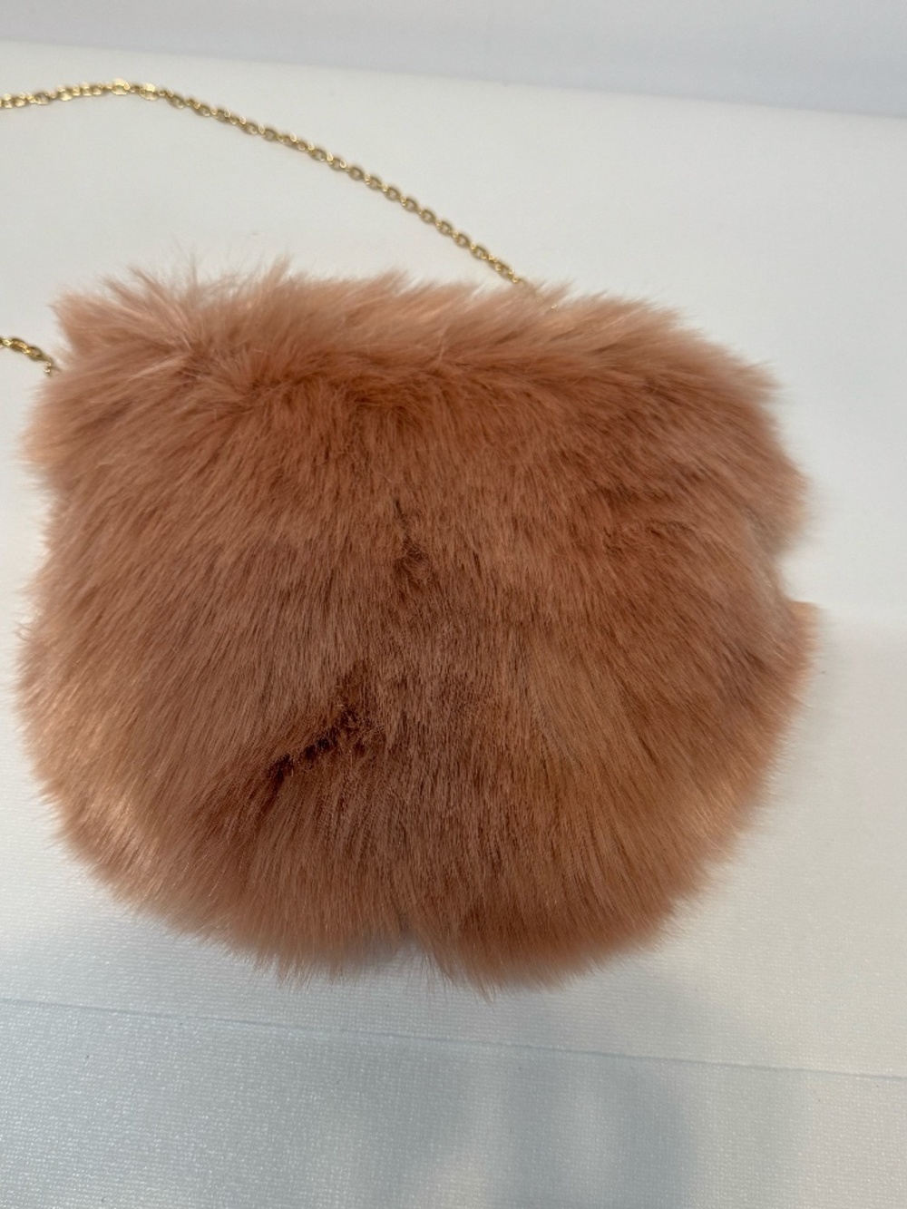 Blush Pink Faux Fur Gold Chain Crossbody Evening Bag